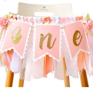 Baby girl 1st birthday floral banner EX